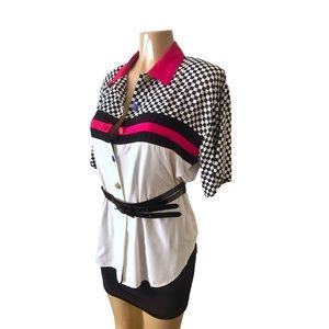 90s Vintage Button Up Checkered Blouse with Color Buttons